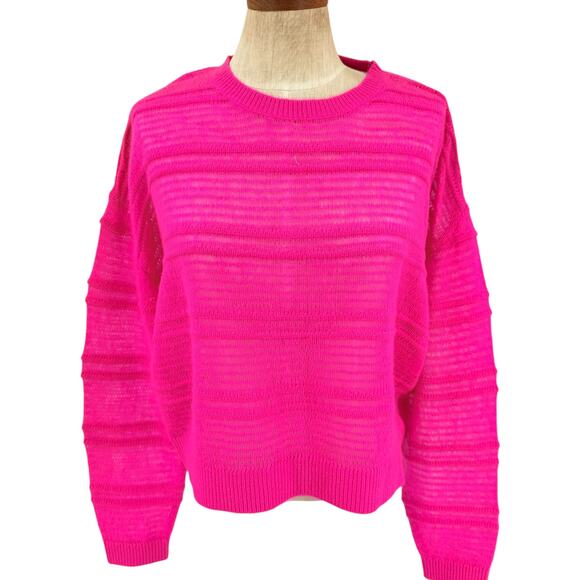 Anthropologie Pilcro Cashmere Sweater Hot Pink Cropped Oversize Size M/L NEW - Picture 1 of 6
